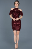 Bordo Payetli Gece Elbisesi ABK323