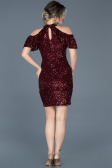 Bordo Payetli Gece Elbisesi ABK323