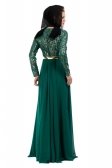 Yeşil-Gold Tesettür Abiye Elbise S3674