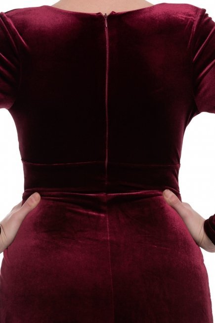 Bordo Kadife Gece Elbisesi GK761