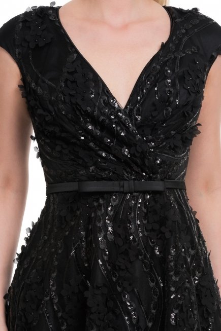 Uzun Siyah Abiye Elbise F2382