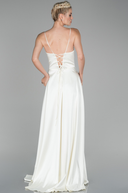 Abendkleid Lang Satin Elfenbeinfarben ABU1458
