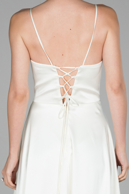 Abendkleid Lang Satin Elfenbeinfarben ABU1458