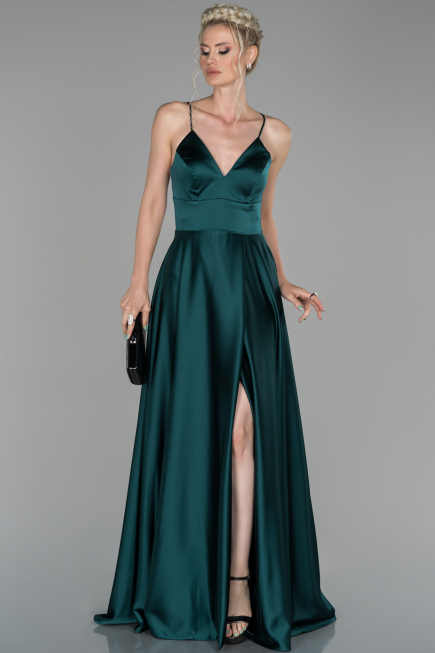 Abendkleid Lang Satin Smaragdgrün ABU1458