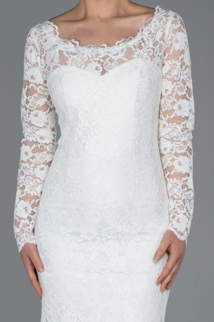 Abendkleid Lang Guipure Spitze Weiß ABU1571