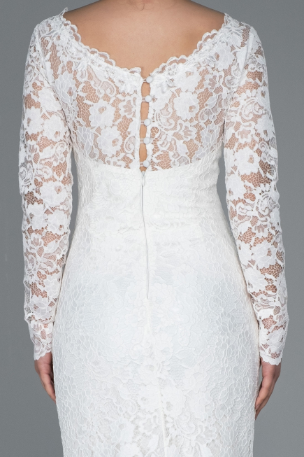 Abendkleid Lang Guipure Spitze Weiß ABU1571