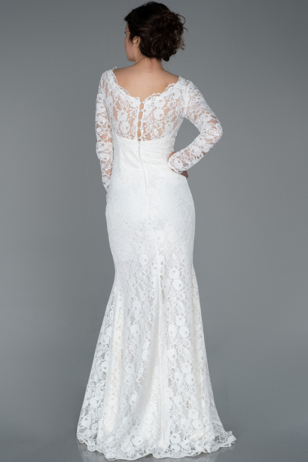 Abendkleid Lang Guipure Spitze Weiß ABU1571