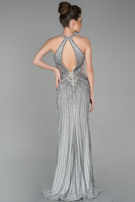 Designer Abendkleid im Meerjungfrau-Stil Lang Silber ABU975