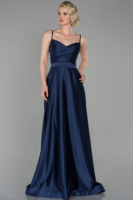 Abendkleid Lang Satin Marineblau ABU1601