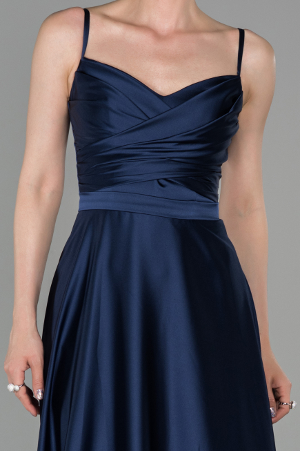 Abendkleid Lang Satin Marineblau ABU1601