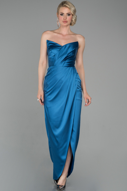 Abendkleid im Meerjungfrau-Stil Lang Satin Indigo ABU1609