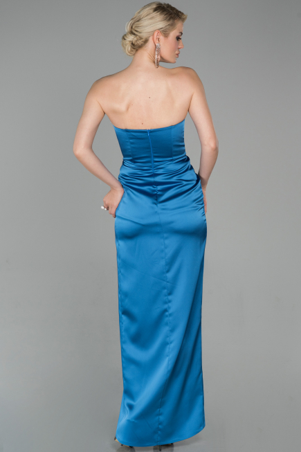 Abendkleid im Meerjungfrau-Stil Lang Satin Indigo ABU1609