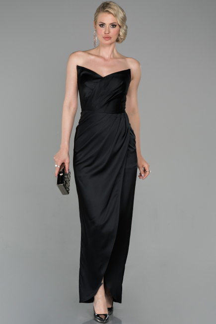 Abendkleid im Meerjungfrau-Stil Lang Satin Schwarz ABU1609