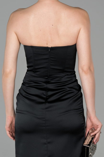 Abendkleid im Meerjungfrau-Stil Lang Satin Schwarz ABU1609