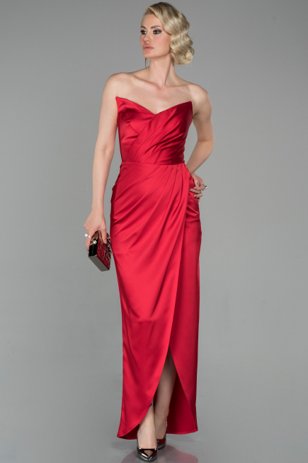 Abendkleid im Meerjungfrau-Stil Lang Satin Rot ABU1609