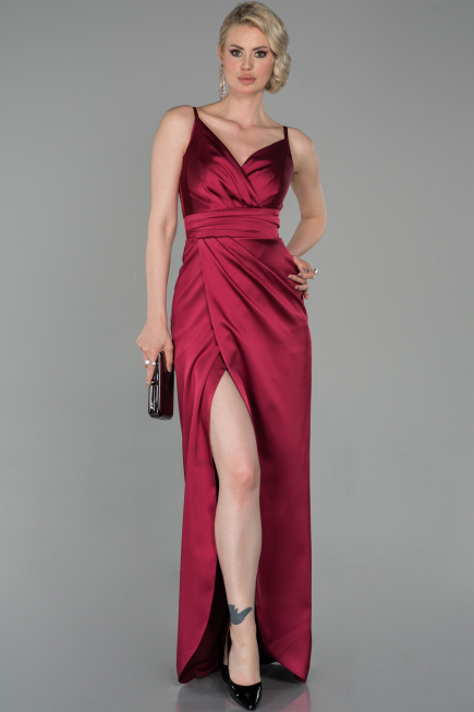 Abendkleid Satin Lang Kirschrot ABU564