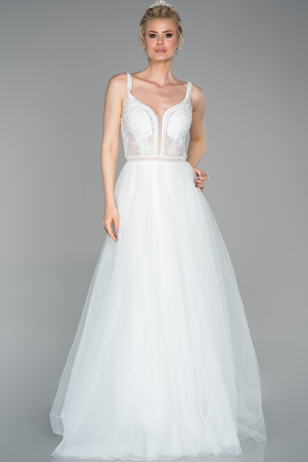 Abendkleid Lang Weiß ABU1636