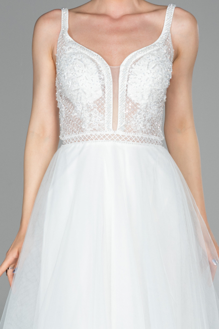 Abendkleid Lang Weiß ABU1636