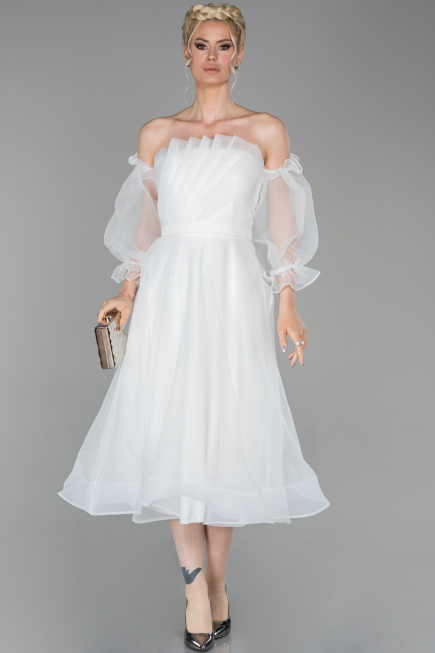 Abendkleid Midi Weiß ABK971