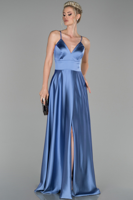 Abendkleid Lang Satin Indigo ABU1458