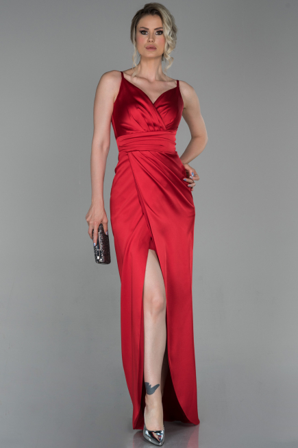 Abendkleid Lang Satin Rot ABU564
