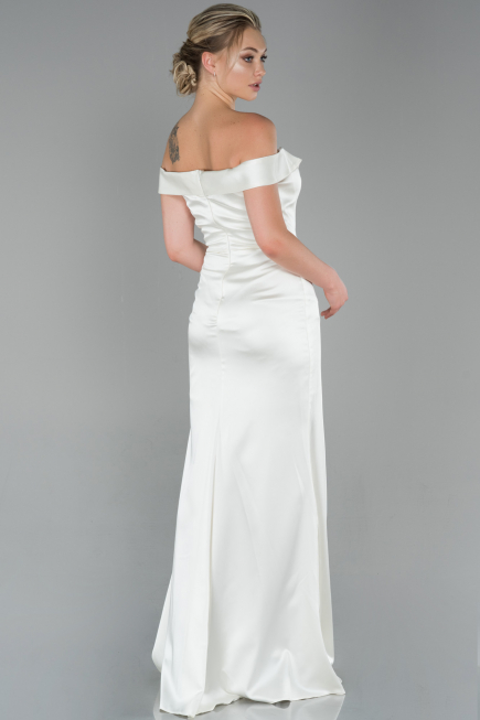 Abendkleid Lang Satin Weiß ABU1713