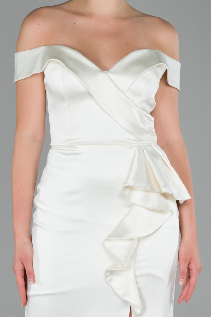 Abendkleid Lang Satin Weiß ABU1713