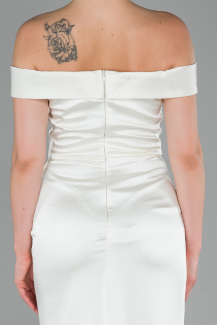 Abendkleid Lang Satin Weiß ABU1713