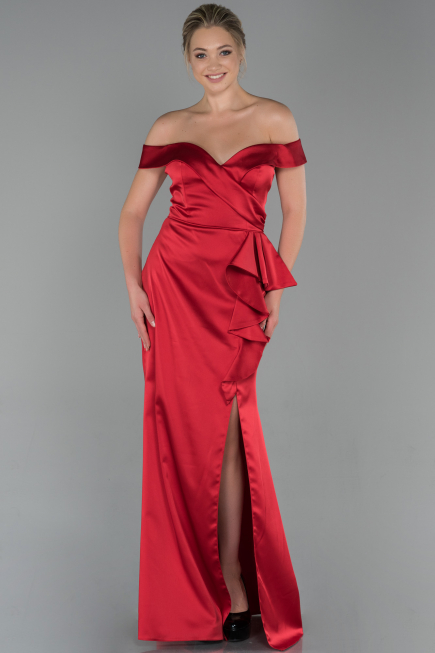 Abendkleid Lang Satin Rot ABU1713