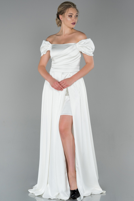 Abendkleid Lang Satin Weiß ABU1716