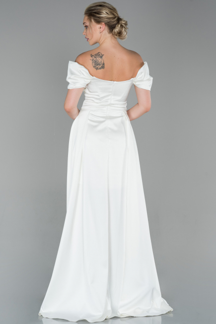 Abendkleid Lang Satin Weiß ABU1716