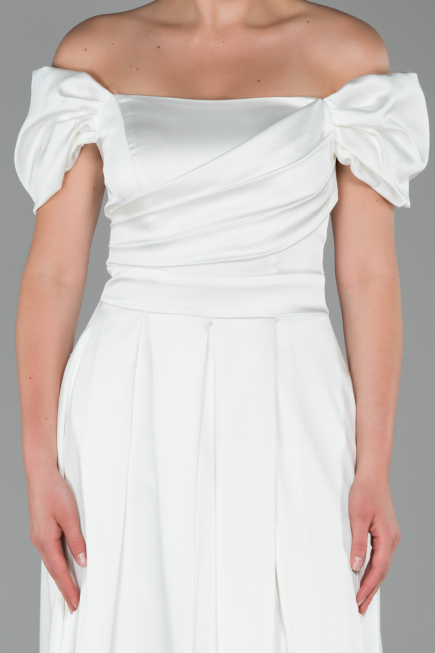 Abendkleid Lang Satin Weiß ABU1716