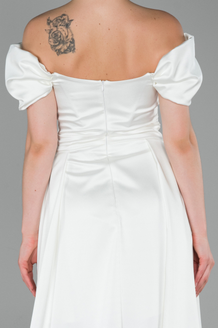 Abendkleid Lang Satin Weiß ABU1716