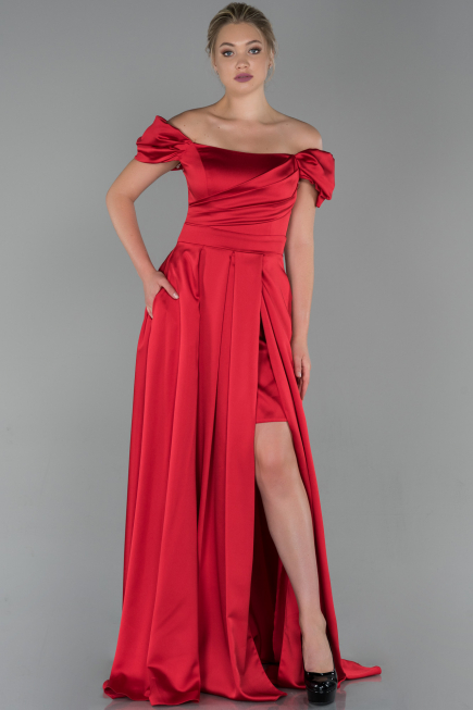 Abendkleid Lang Satin Rot ABU1716
