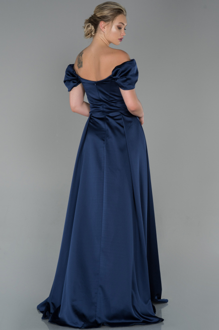 Abendkleid Lang Satin Marineblau ABU1716
