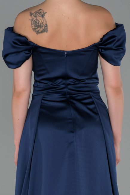 Abendkleid Lang Satin Marineblau ABU1716