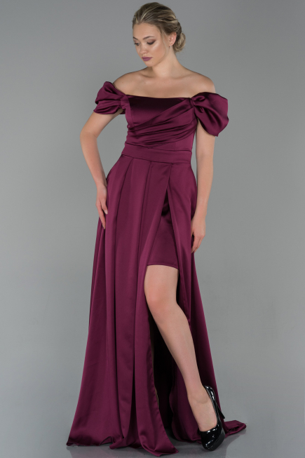 Abendkleid Lang Satin Pflaume ABU1716