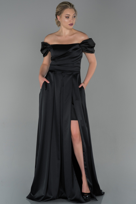 Abendkleid Lang Satin Schwarz ABU1716