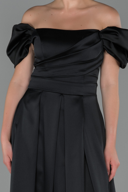 Abendkleid Lang Satin Schwarz ABU1716