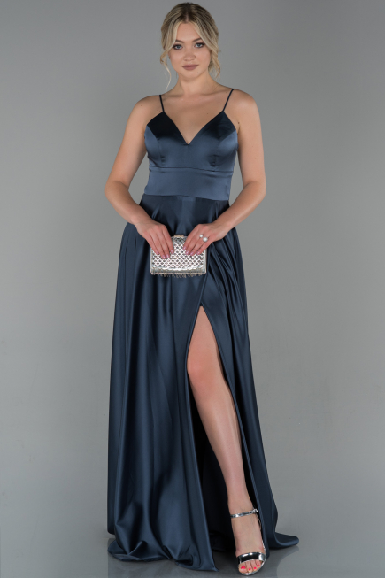 Abendkleid Lang Satin Anthrazit ABU1458