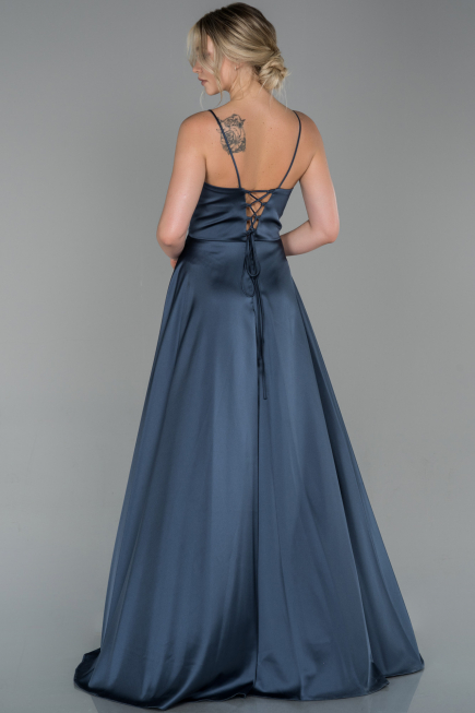 Abendkleid Lang Satin Anthrazit ABU1458