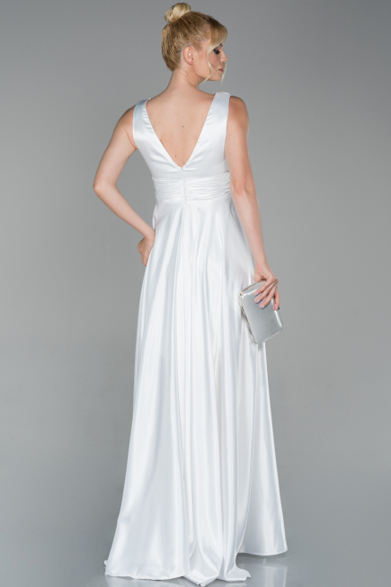 Abendkleid Lang Satin Weiß ABU1737