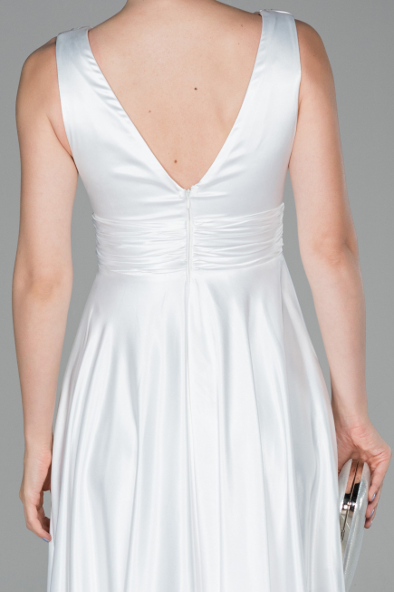 Abendkleid Lang Satin Weiß ABU1737