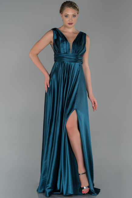 Abendkleid Lang Satin Petrolgrün ABU1737