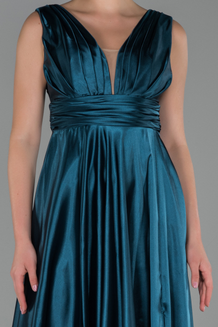 Abendkleid Lang Satin Petrolgrün ABU1737