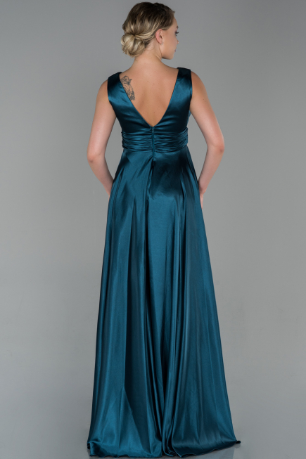 Abendkleid Lang Satin Petrolgrün ABU1737