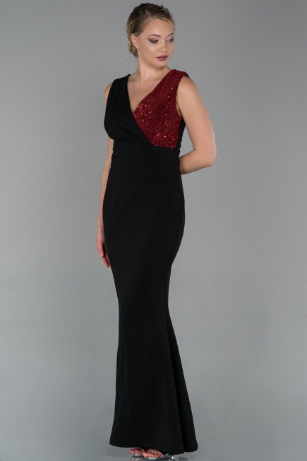 Abendkleid Lang Schwarz-Rot ABU1190