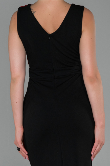 Abendkleid Lang Schwarz-Rot ABU1190