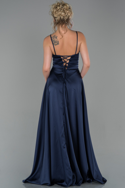 Abendkleid Lang Satin Marineblau ABU1458