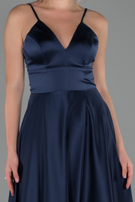 Abendkleid Lang Satin Marineblau ABU1458